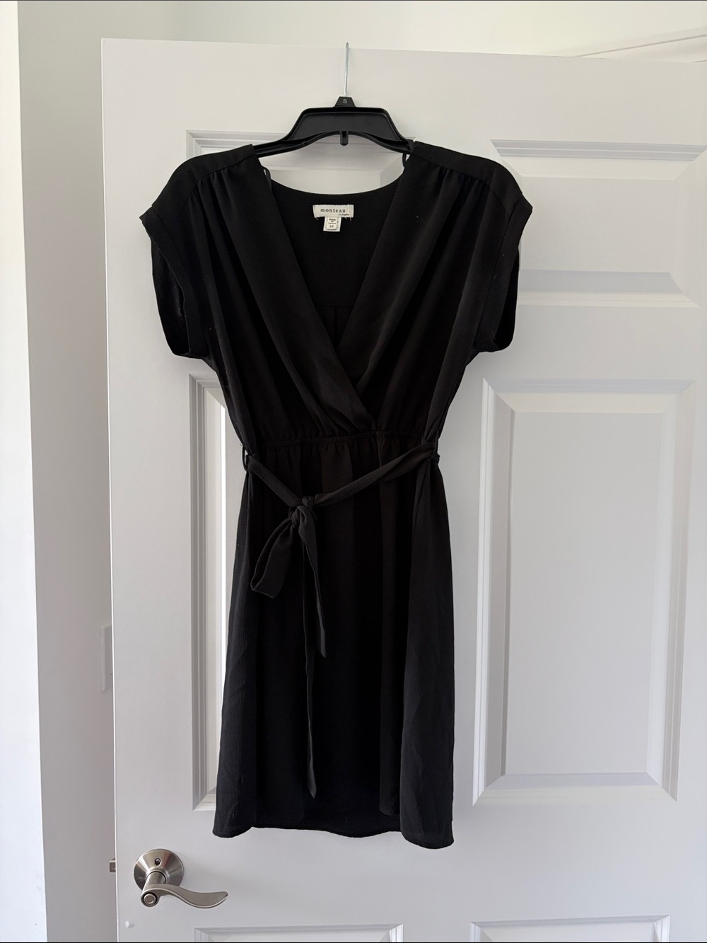 Monteau Black Midi Dress with Self-Tie Waist
